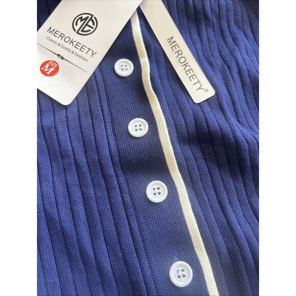 MEROKEETY Women's V Neck Ribbed Knit Maxi Dress Button Short Sleeve Slim Fit~M - Picture 9 of 13